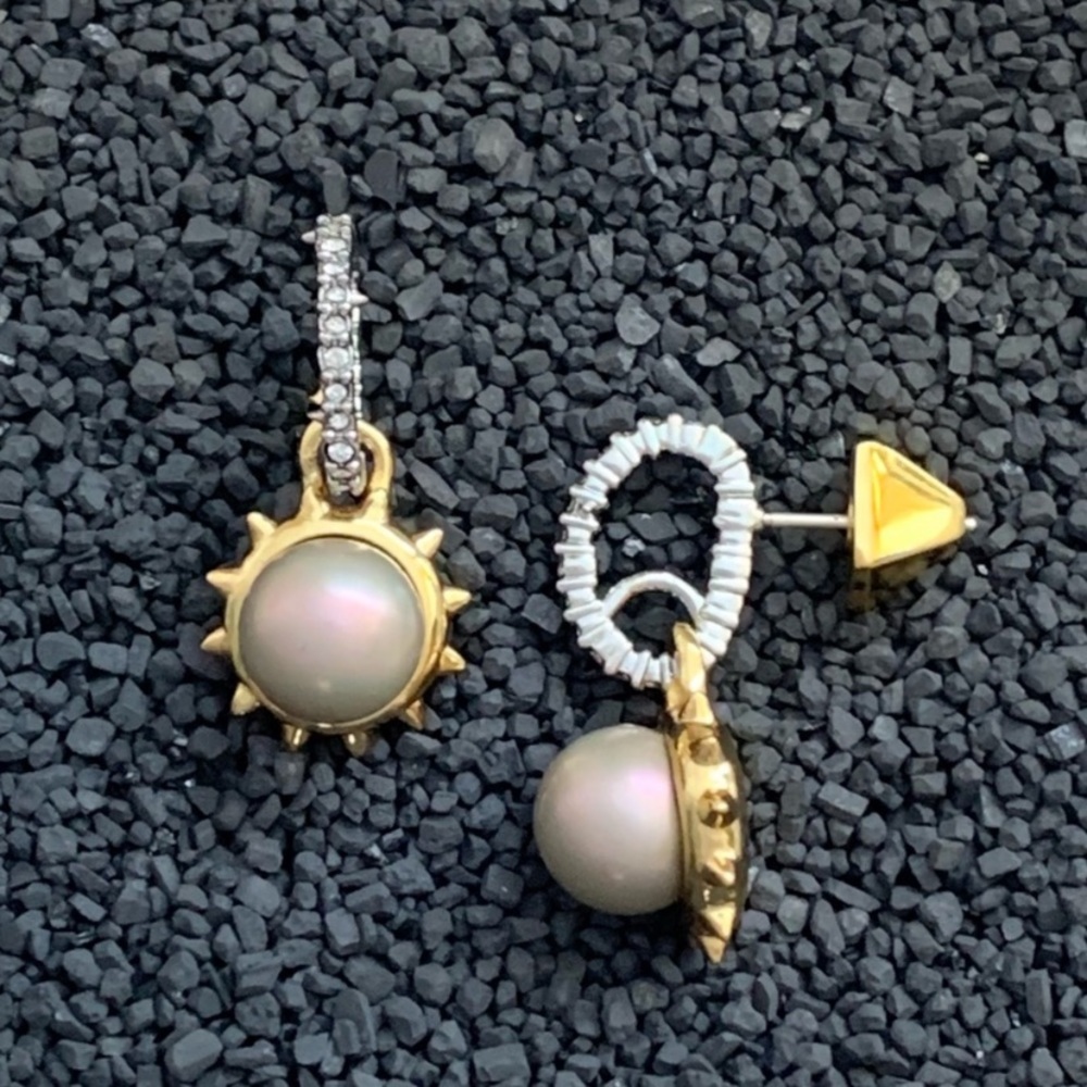 Alexis Bittar Gold Silver Sculpted Georgian Star Pearl Drop Statement Earrings - Picture 11 of 15